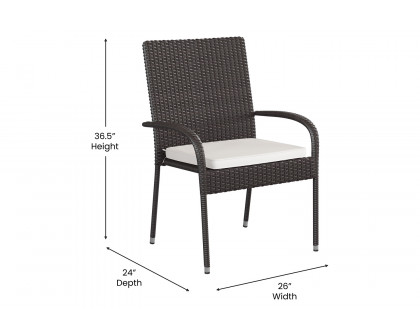 BLNK Maxim Stackable Indoor-Outdoor Wicker Dining Chairs with Cream Seat Cushions Set of 2 - Espresso