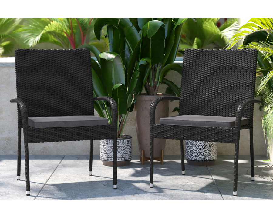 BLNK - Maxim Stackable Indoor-Outdoor Wicker Dining Chairs with Gray Seat Cushions Set of 2