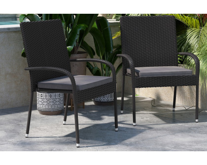 BLNK - Maxim Stackable Indoor-Outdoor Wicker Dining Chairs with Gray Seat Cushions Set of 2