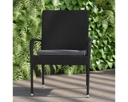 BLNK - Maxim Stackable Indoor-Outdoor Wicker Dining Chairs with Gray Seat Cushions Set of 2