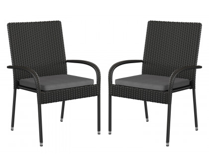 BLNK - Maxim Stackable Indoor-Outdoor Wicker Dining Chairs with Gray Seat Cushions Set of 2