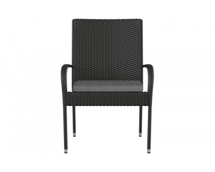 BLNK - Maxim Stackable Indoor-Outdoor Wicker Dining Chairs with Gray Seat Cushions Set of 2