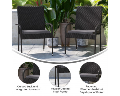 BLNK - Maxim Stackable Indoor-Outdoor Wicker Dining Chairs with Gray Seat Cushions Set of 2