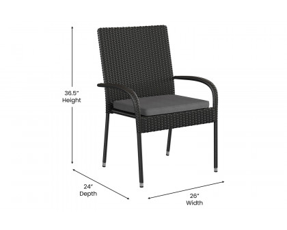 BLNK - Maxim Stackable Indoor-Outdoor Wicker Dining Chairs with Gray Seat Cushions Set of 2