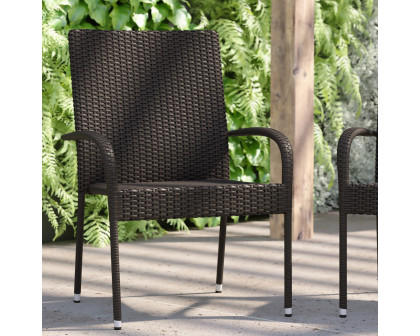 BLNK Maxim Stackable Indoor-Outdoor Wicker Dining Chairs with Arms Set of 2 - Espresso