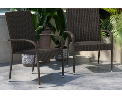 BLNK Maxim Stackable Indoor-Outdoor Wicker Dining Chairs with Arms Set of 2 - Espresso