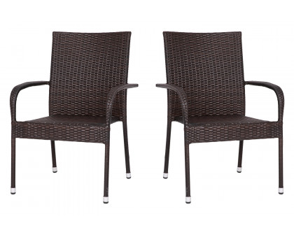 BLNK Maxim Stackable Indoor-Outdoor Wicker Dining Chairs with Arms Set of 2 - Espresso