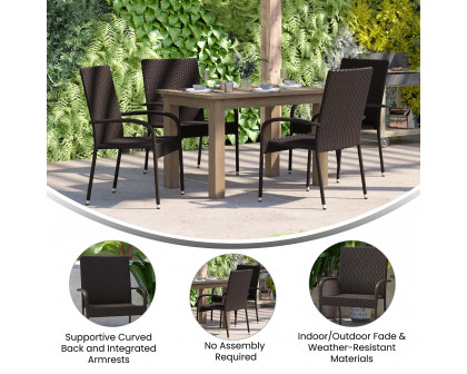 BLNK Maxim Stackable Indoor-Outdoor Wicker Dining Chairs with Arms Set of 2 - Espresso