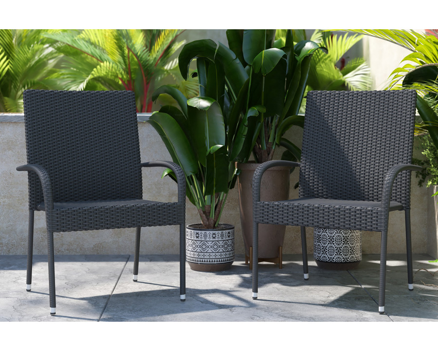 BLNK - Maxim Stackable Indoor-Outdoor Wicker Dining Chairs with Arms Set of 2