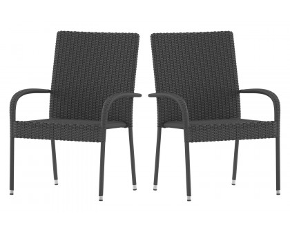 BLNK Maxim Stackable Indoor-Outdoor Wicker Dining Chairs with Arms Set of 2 - Gray