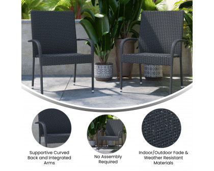 BLNK Maxim Stackable Indoor-Outdoor Wicker Dining Chairs with Arms Set of 2 - Gray