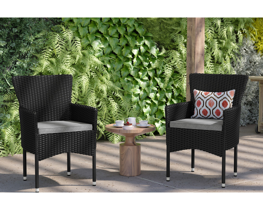 BLNK Maxim Modern Wicker Patio Arm Chairs Set of 2 - Black/Gray