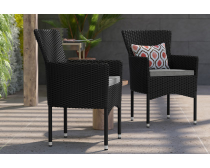 BLNK Maxim Modern Wicker Patio Arm Chairs Set of 2 - Black/Gray