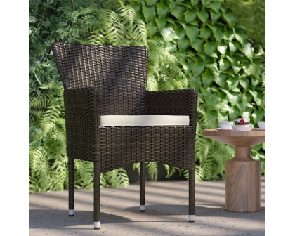 BLNK Maxim Modern Wicker Patio Arm Chairs Set of 2 - Espresso/Cream