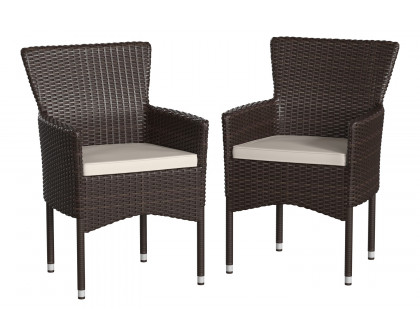 BLNK Maxim Modern Wicker Patio Arm Chairs Set of 2 - Espresso/Cream