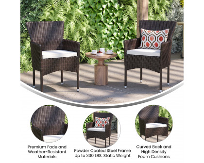 BLNK Maxim Modern Wicker Patio Arm Chairs Set of 2 - Espresso/Cream