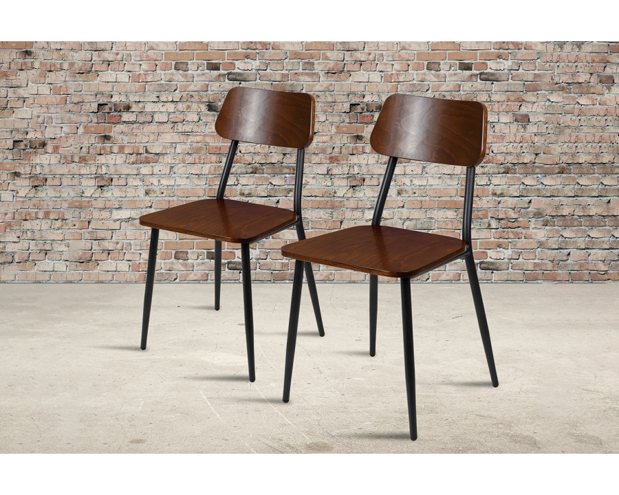 BLNK - Lincoln Collection Stackable Industrial Dining Chair with Gunmetal Steel Frame and Rustic Wood Seat Set of 2