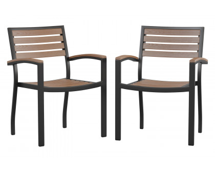 BLNK Lark Commercial Outdoor Black Aluminum Stackable Faux Side Patio Chairs Set of 2