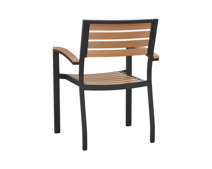 BLNK Lark Commercial Outdoor Black Aluminum Stackable Faux Side Patio Chairs Set of 2 - Teak