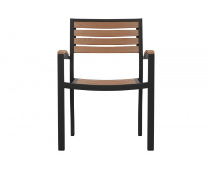 BLNK Lark Commercial Outdoor Black Aluminum Stackable Faux Side Patio Chairs Set of 2 - Teak