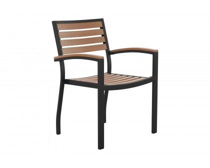 BLNK Lark Commercial Outdoor Black Aluminum Stackable Faux Side Patio Chairs Set of 2 - Teak