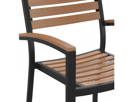 BLNK Lark Commercial Outdoor Black Aluminum Stackable Faux Side Patio Chairs Set of 2 - Teak