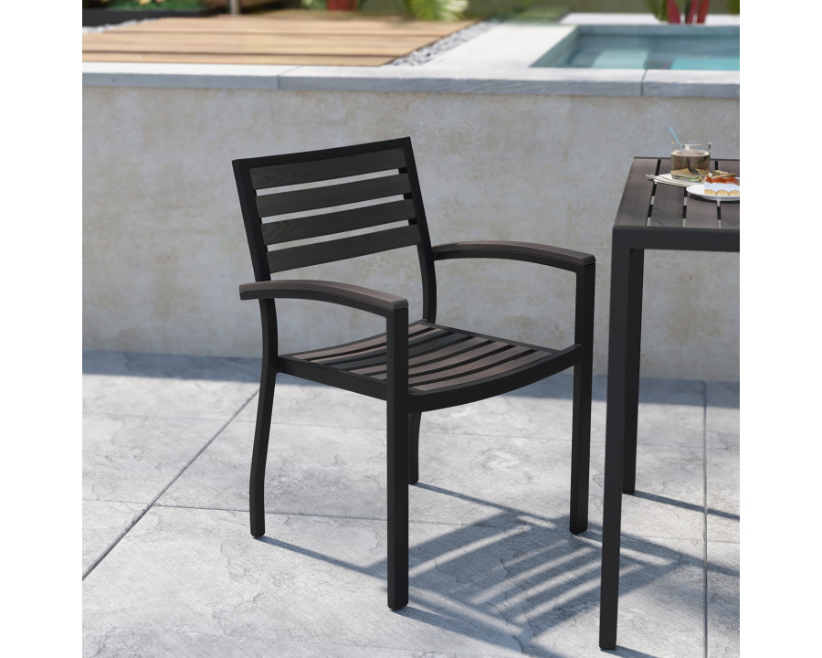 BLNK Lark Commercial Outdoor Black Aluminum Stackable Faux Side Patio Chairs Set of 2 - Gray Wash