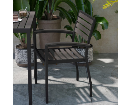 BLNK Lark Commercial Outdoor Black Aluminum Stackable Faux Side Patio Chairs Set of 2 - Gray Wash