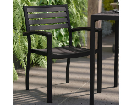 BLNK Lark Commercial Outdoor Black Aluminum Stackable Faux Side Patio Chairs Set of 2 - Gray Wash