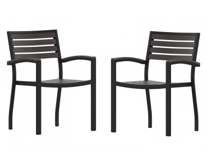 BLNK Lark Commercial Outdoor Black Aluminum Stackable Faux Side Patio Chairs Set of 2 - Gray Wash