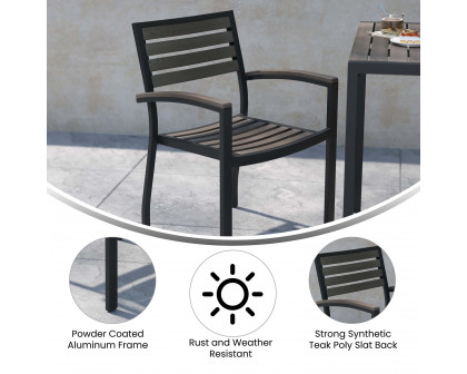 BLNK Lark Commercial Outdoor Black Aluminum Stackable Faux Side Patio Chairs Set of 2 - Gray Wash