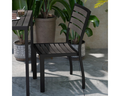 BLNK - Lark Outdoor Black Aluminum Stackable Faux Teak Side Chair Set of 2