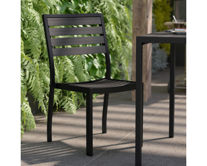 BLNK - Lark Outdoor Black Aluminum Stackable Faux Teak Side Chair Set of 2