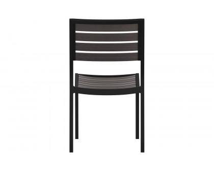 BLNK - Lark Outdoor Black Aluminum Stackable Faux Teak Side Chair Set of 2