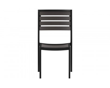 BLNK - Lark Outdoor Black Aluminum Stackable Faux Teak Side Chair Set of 2