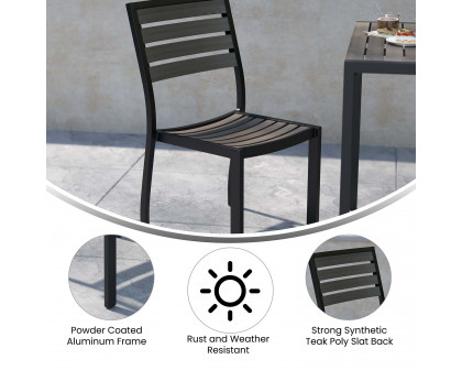 BLNK - Lark Outdoor Black Aluminum Stackable Faux Teak Side Chair Set of 2