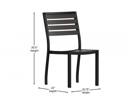 BLNK - Lark Outdoor Black Aluminum Stackable Faux Teak Side Chair Set of 2