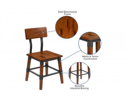 BLNK - Jackson Wood Rustic Antique Walnut Industrial Dining Chair 2 Pack