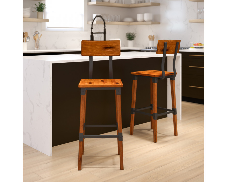 BLNK - Jackson Rustic Antique Walnut Industrial Wood Dining Bar Stool 2 Pack