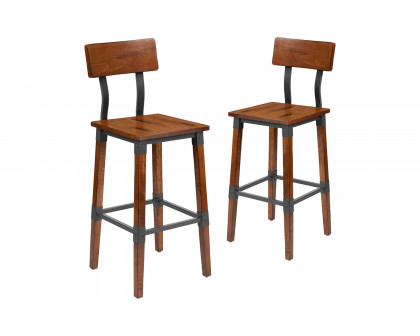 BLNK - Jackson Rustic Antique Walnut Industrial Wood Dining Bar Stool 2 Pack