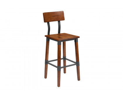 BLNK - Jackson Rustic Antique Walnut Industrial Wood Dining Bar Stool 2 Pack