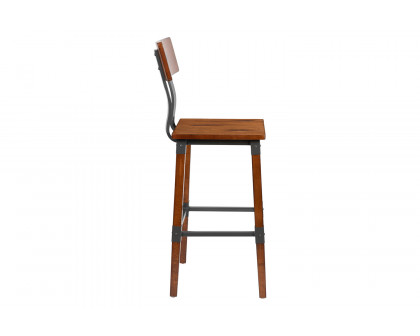 BLNK - Jackson Rustic Antique Walnut Industrial Wood Dining Bar Stool 2 Pack