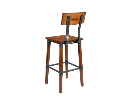 BLNK - Jackson Rustic Antique Walnut Industrial Wood Dining Bar Stool 2 Pack