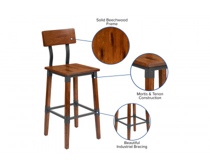 BLNK - Jackson Rustic Antique Walnut Industrial Wood Dining Bar Stool 2 Pack