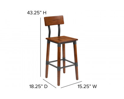 BLNK - Jackson Rustic Antique Walnut Industrial Wood Dining Bar Stool 2 Pack