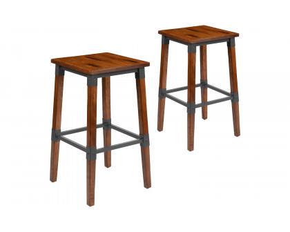 BLNK - Jackson Wood Rustic Antique Walnut Industrial Dining Backless Bar Stool 2 Pack