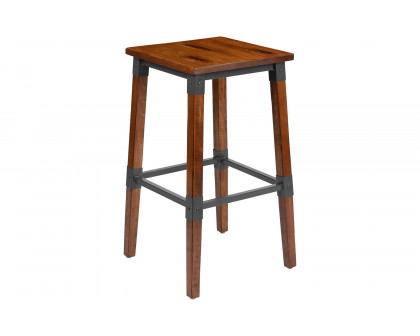 BLNK - Jackson Wood Rustic Antique Walnut Industrial Dining Backless Bar Stool 2 Pack