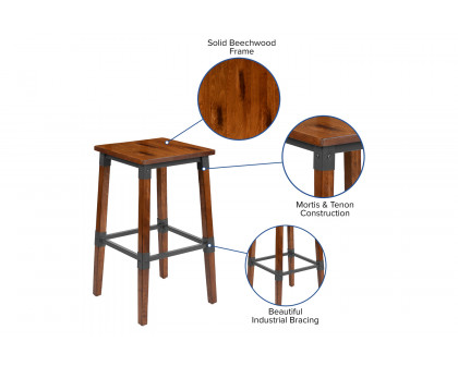 BLNK - Jackson Wood Rustic Antique Walnut Industrial Dining Backless Bar Stool 2 Pack