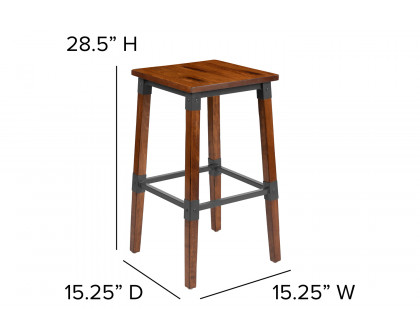 BLNK - Jackson Wood Rustic Antique Walnut Industrial Dining Backless Bar Stool 2 Pack