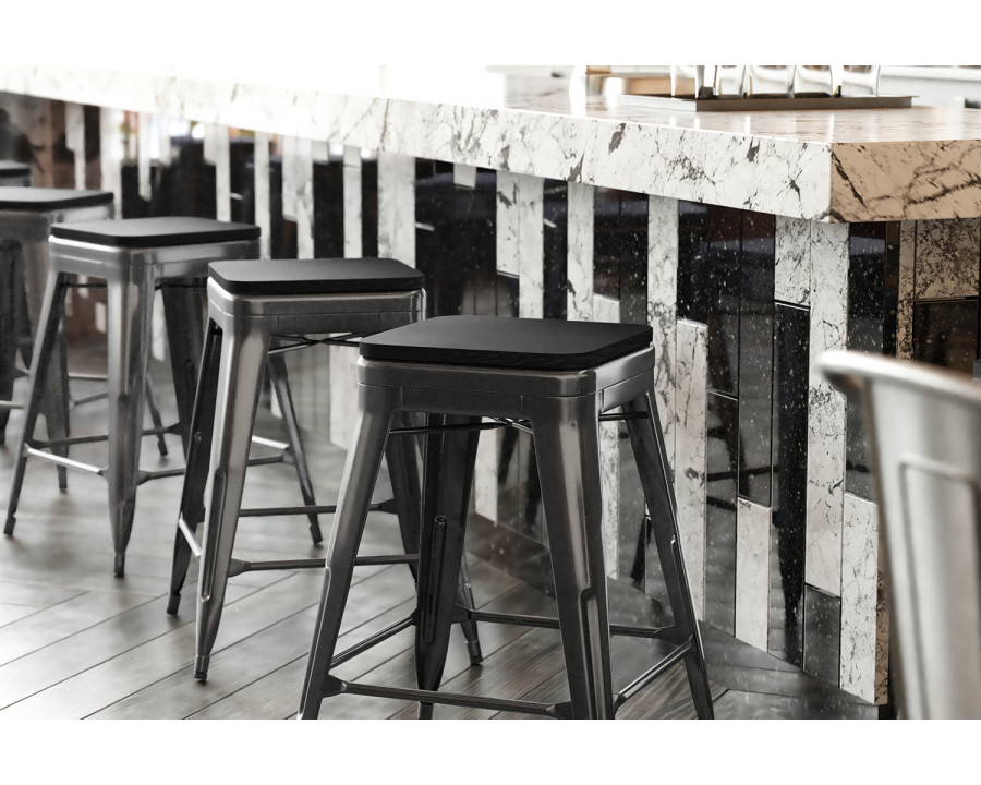 BLNK Cierra Commercial Metal Backless Indoor Counter Height Stools with All-Weather Poly Resin Seats Set of 4